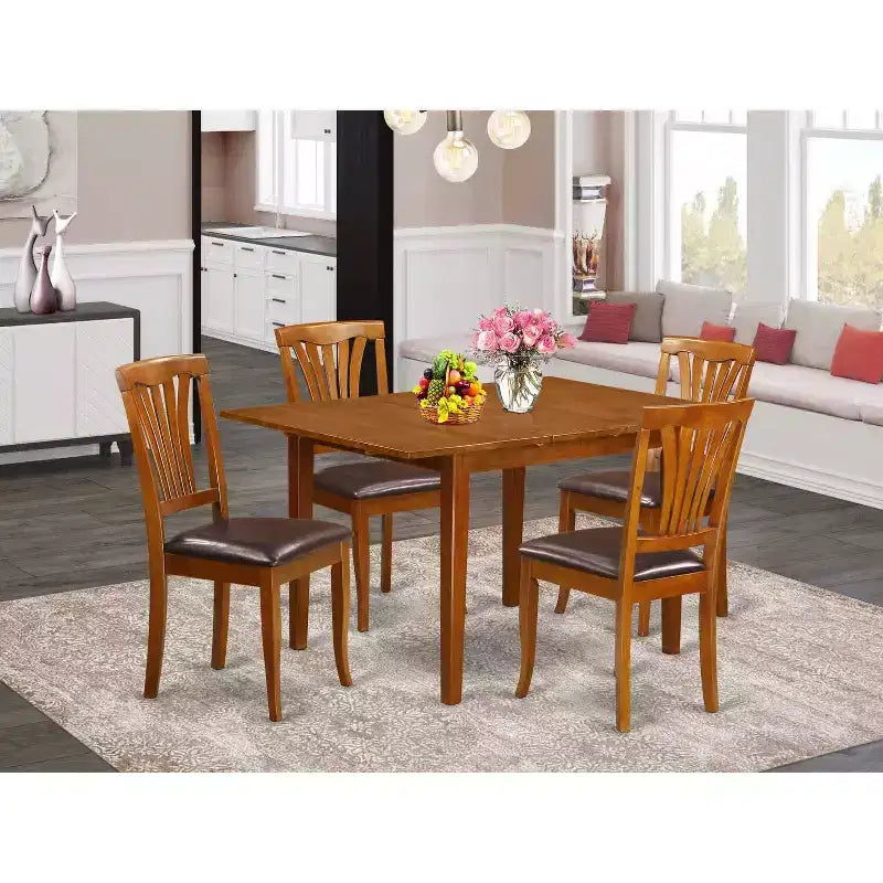 Set da pranzo 3 pezzi con piano in legno massello finitura marrone sella - 4 posti a sedere