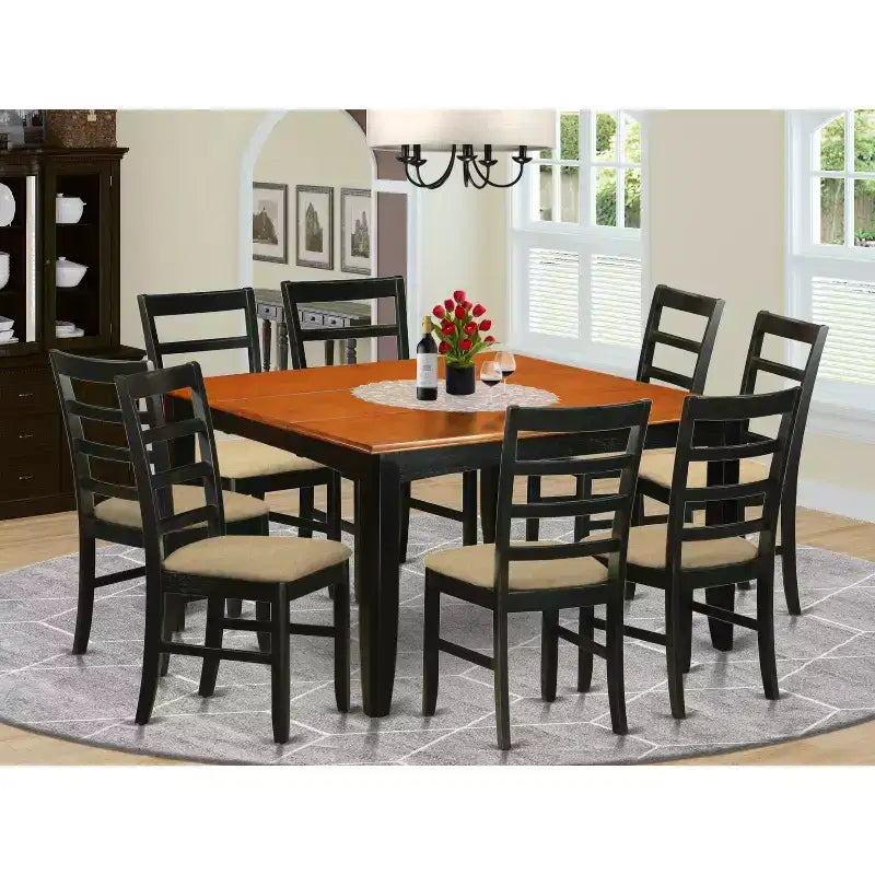 Set da pranzo mediterraneo - Tavolo quadrato allungabile e 8 sedie - Mobili da sala da pranzo in legno massello