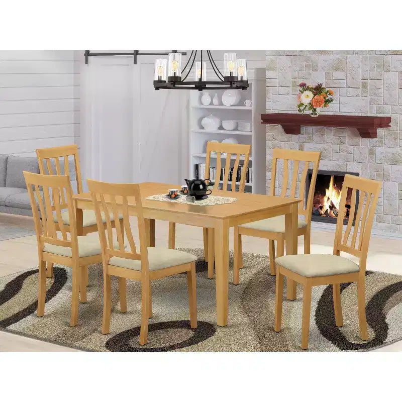 HomeStock Tavolo da Pranzo Rettangolare a 7 Pezzi con Piano in Legno Massello Finitura Rovere Naturale e 6 Sedie