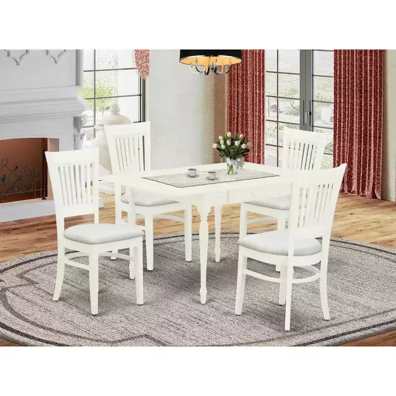 Set da pranzo Mid Century con 4 sedie - Set da pranzo/cucina Boho - Finitura bianco lino