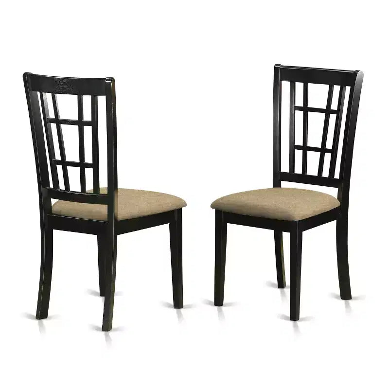Tavolo da pranzo HomeStock a 6 pezzi, quadrato, con piano in legno massiccio finitura nera e ciliegio, con 1 panca e 4 sedie