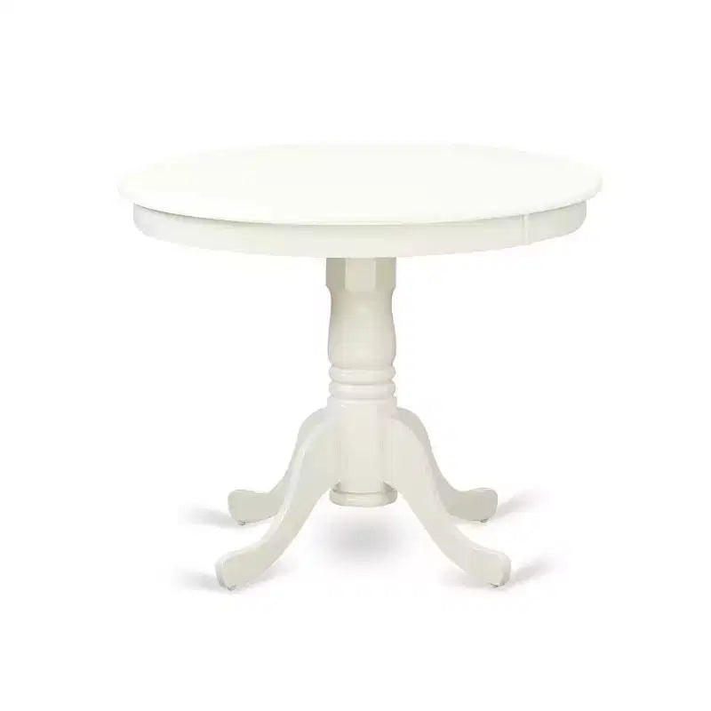 Set da pranzo rotondo in legno massello con finitura lino bianco a 3 pezzi - 4 posti