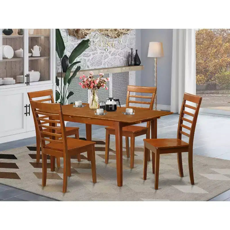 HomeStock Set da Pranzo 5 Pezzi con Top in Legno Massello Finitura Marrone Sella - 4 Posti