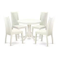 Kitchen Table Set 5 Piece Round Dining Table & 4 Chairs Linen White Modern Bistro Set