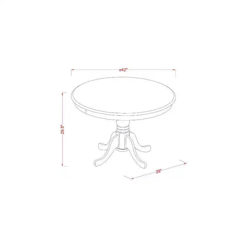 Tavolo da pranzo HomeStock a 5 pezzi con piano rotondo in legno massello con finitura color latticello e ciliegio e 4 sedie
