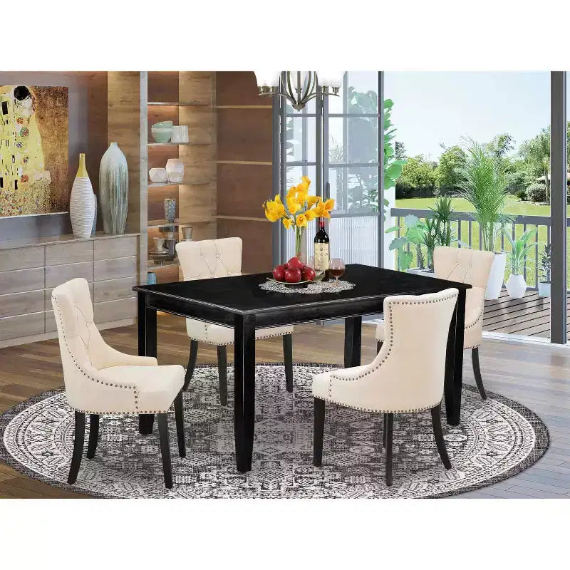 HomeStock Set da Pranzo Rettangolare da 5 Pezzi con Piano in Legno Massello Finitura Nera - 4 Posti a Sedere