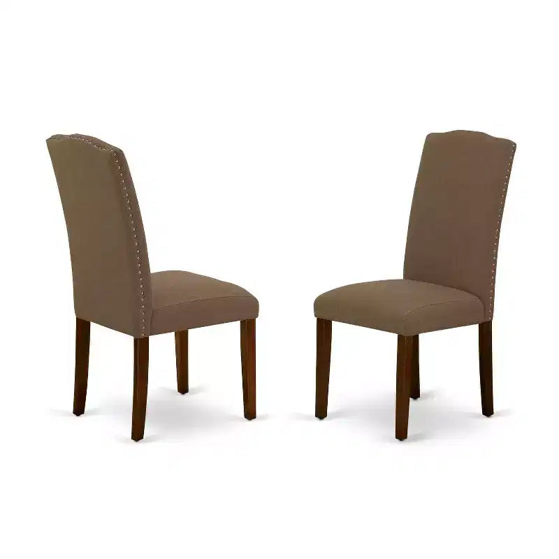 Set Dinette Rotondo 5 Pezzi - Tavolo da 42 Pollici e 4 Sedie - Tessuto di Lino - Finitura Caffè Scuro