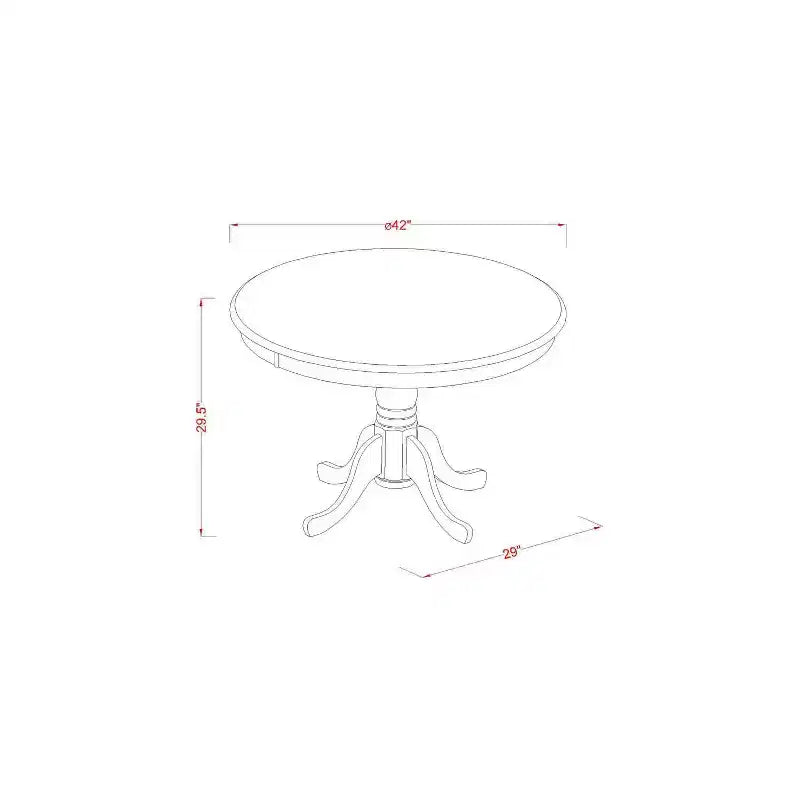 Set Dinette Rotondo 5 Pezzi - Tavolo da 42 Pollici e 4 Sedie - Tessuto di Lino - Finitura Caffè Scuro
