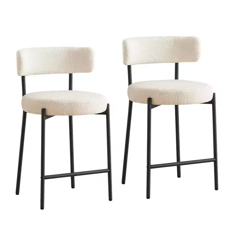 Furnilivng 24Modern Set di 2 Sgabelli da Bancone in Tessuto Bouclé, Schienale Medio e Struttura in Metallo per Isola da Cucina, Sala da Pranzo