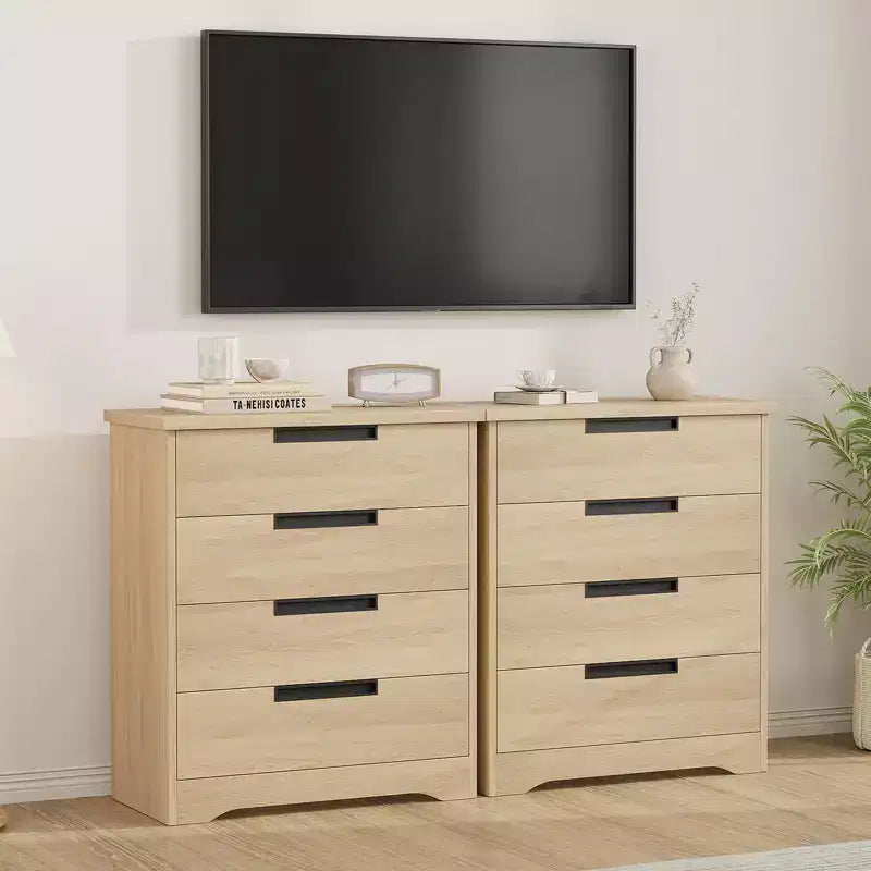 COZONY Comò Moderno a 4 Cassetti con Maniglie Nascoste, Armadio Contenitore in Legno per Camera da Letto, Soggiorno, Cameretta