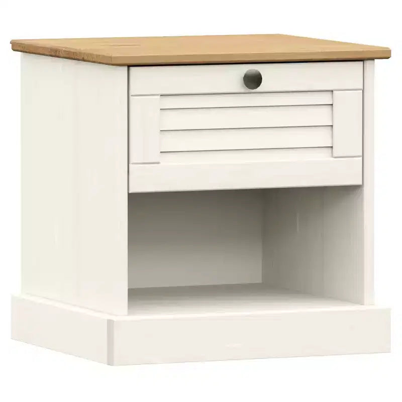 Comodino Bianco Pino massiccio, legno ingegnerizzato, metallo