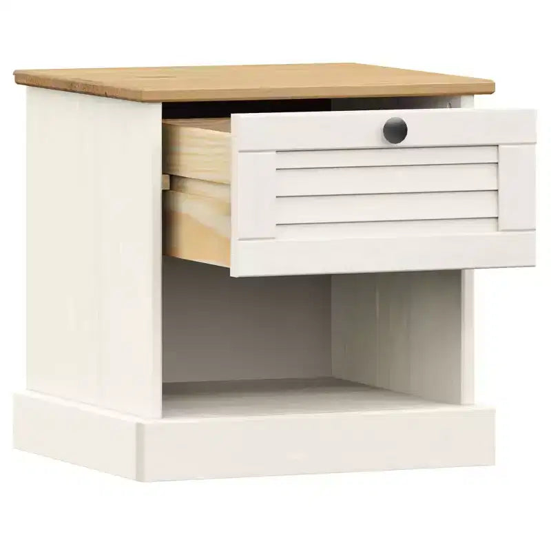 Comodino Bianco Pino massiccio, legno ingegnerizzato, metallo