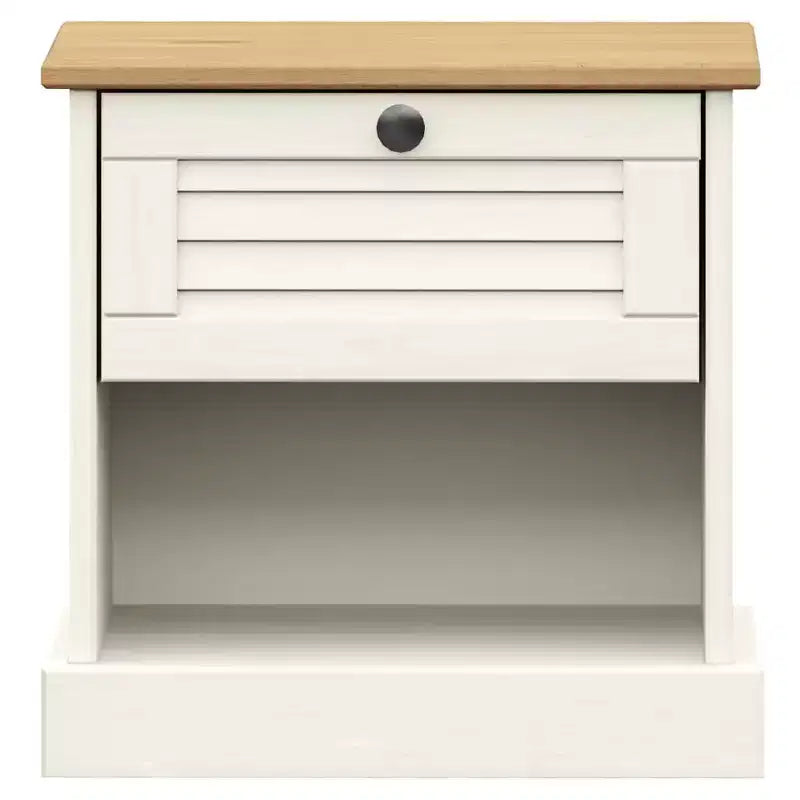 Comodino Bianco Pino massiccio, legno ingegnerizzato, metallo