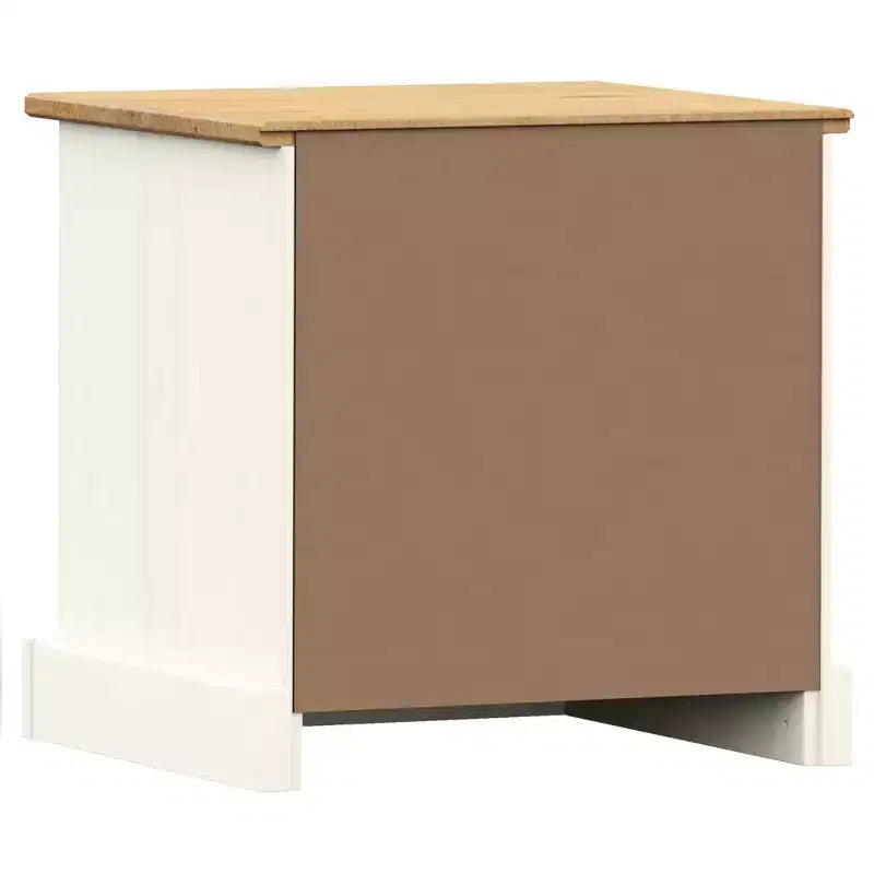 Comodino Bianco Pino massiccio, legno ingegnerizzato, metallo