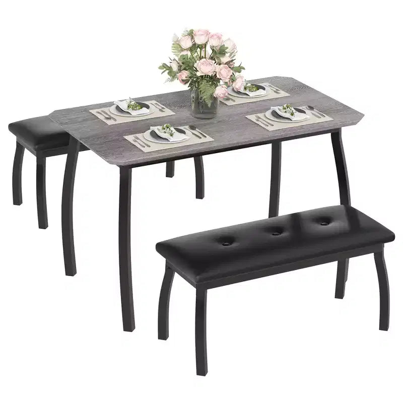Set tavolo da pranzo con panca Tavolo da pranzo in legno con 2 panche Set tavolo e sedie da pranzo per 4-6 persone Adatto per cucine, appartamenti e monolocali