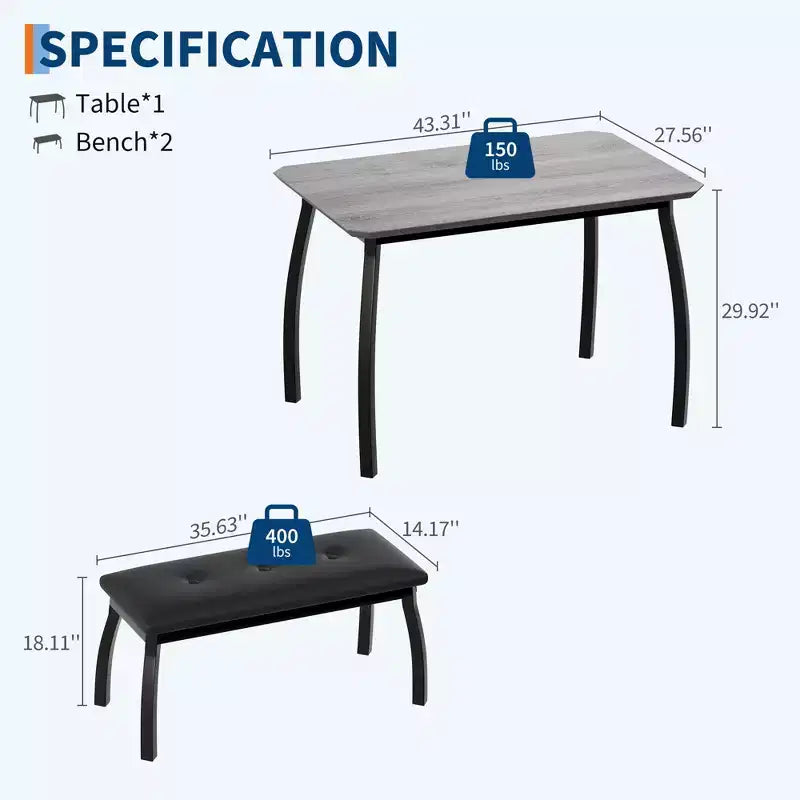 Set tavolo da pranzo con panca Tavolo da pranzo in legno con 2 panche Set tavolo e sedie da pranzo per 4-6 persone Adatto per cucine, appartamenti e monolocali