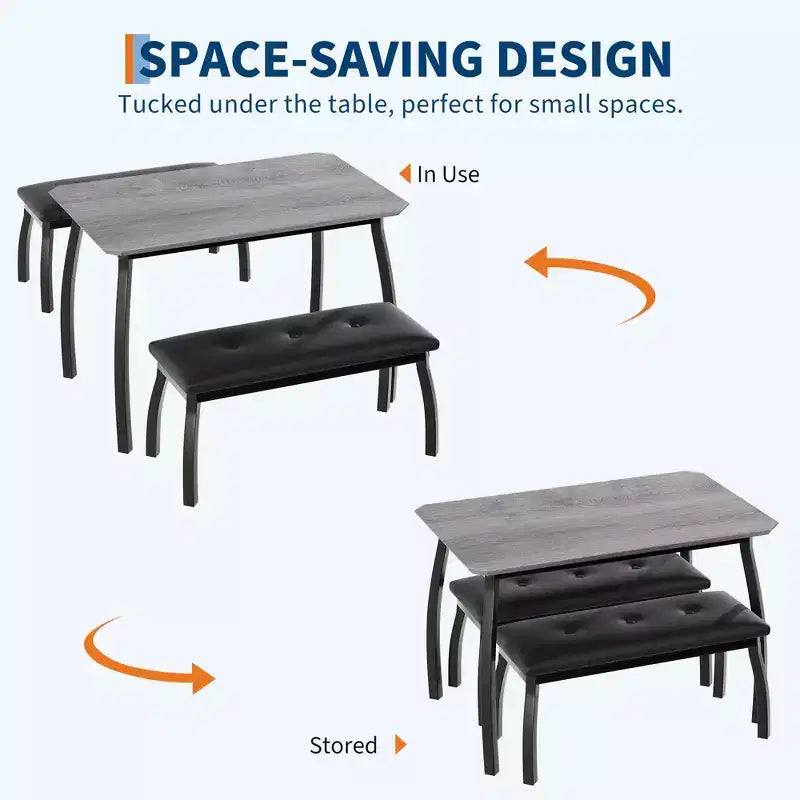 Set tavolo da pranzo con panca Tavolo da pranzo in legno con 2 panche Set tavolo e sedie da pranzo per 4-6 persone Adatto per cucine, appartamenti e monolocali