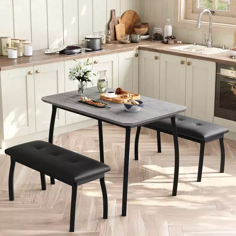 Set tavolo da pranzo con panca Tavolo da pranzo in legno con 2 panche Set tavolo e sedie da pranzo per 4-6 persone Adatto per cucine, appartamenti e monolocali