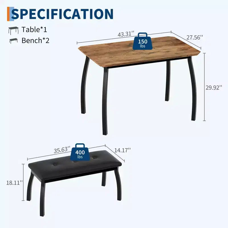 Set tavolo da pranzo con panca Tavolo da pranzo in legno con 2 panche Set tavolo e sedie da pranzo per 4-6 persone Adatto per cucine, appartamenti e monolocali
