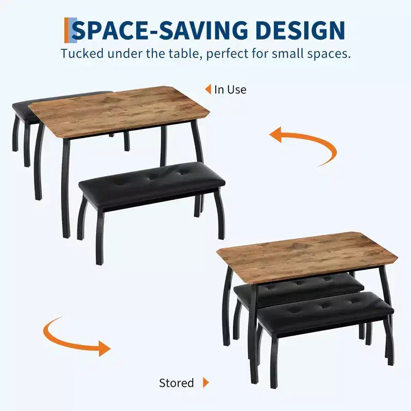 Set tavolo da pranzo con panca Tavolo da pranzo in legno con 2 panche Set tavolo e sedie da pranzo per 4-6 persone Adatto per cucine, appartamenti e monolocali
