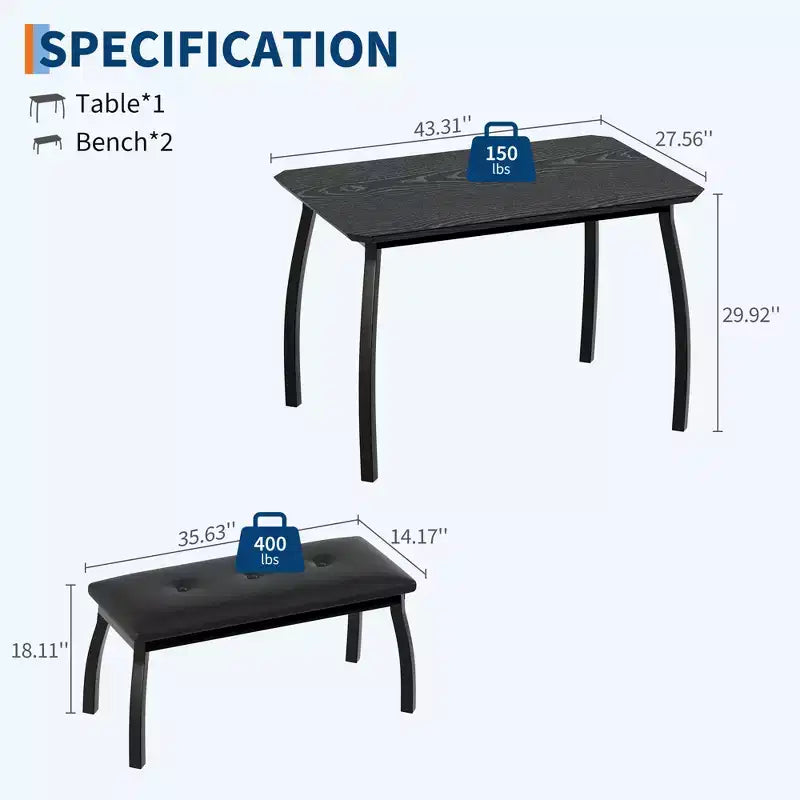 Set tavolo da pranzo con panca Tavolo da pranzo in legno con 2 panche Set tavolo e sedie da pranzo per 4-6 persone Adatto per cucine, appartamenti e monolocali