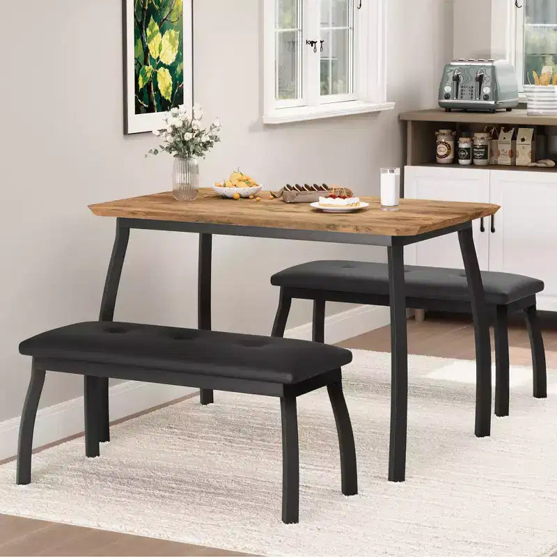 Set tavolo da pranzo con panca Tavolo da pranzo in legno con 2 panche Set tavolo e sedie da pranzo per 4-6 persone Adatto per cucine, appartamenti e monolocali