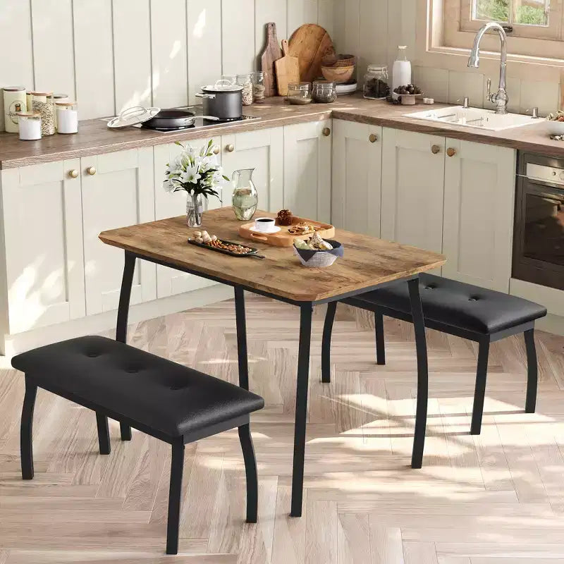 Set tavolo da pranzo con panca Tavolo da pranzo in legno con 2 panche Set tavolo e sedie da pranzo per 4-6 persone Adatto per cucine, appartamenti e monolocali