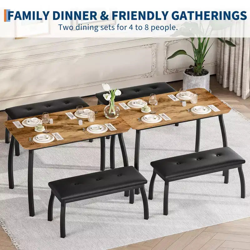 Set tavolo da pranzo con panca Tavolo da pranzo in legno con 2 panche Set tavolo e sedie da pranzo per 4-6 persone Adatto per cucine, appartamenti e monolocali