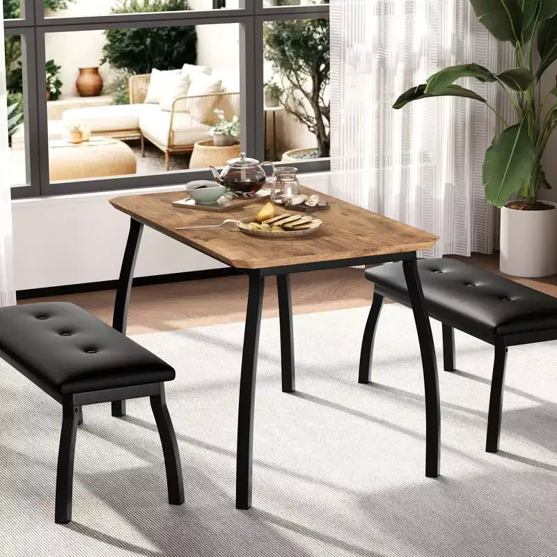 Set tavolo da pranzo con panca Tavolo da pranzo in legno con 2 panche Set tavolo e sedie da pranzo per 4-6 persone Adatto per cucine, appartamenti e monolocali