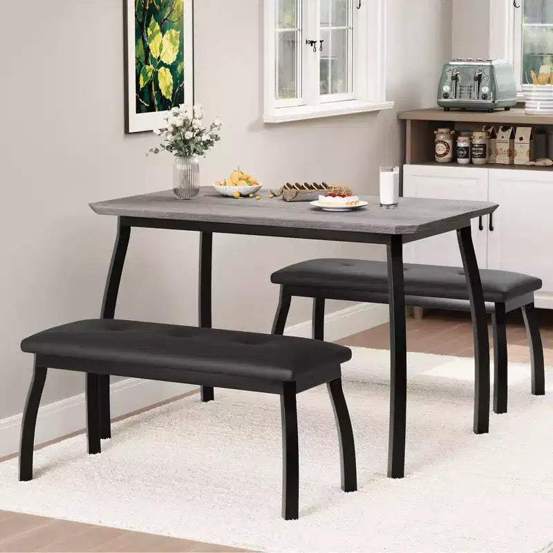 Set tavolo da pranzo con panca Tavolo da pranzo in legno con 2 panche Set tavolo e sedie da pranzo per 4-6 persone Adatto per cucine, appartamenti e monolocali