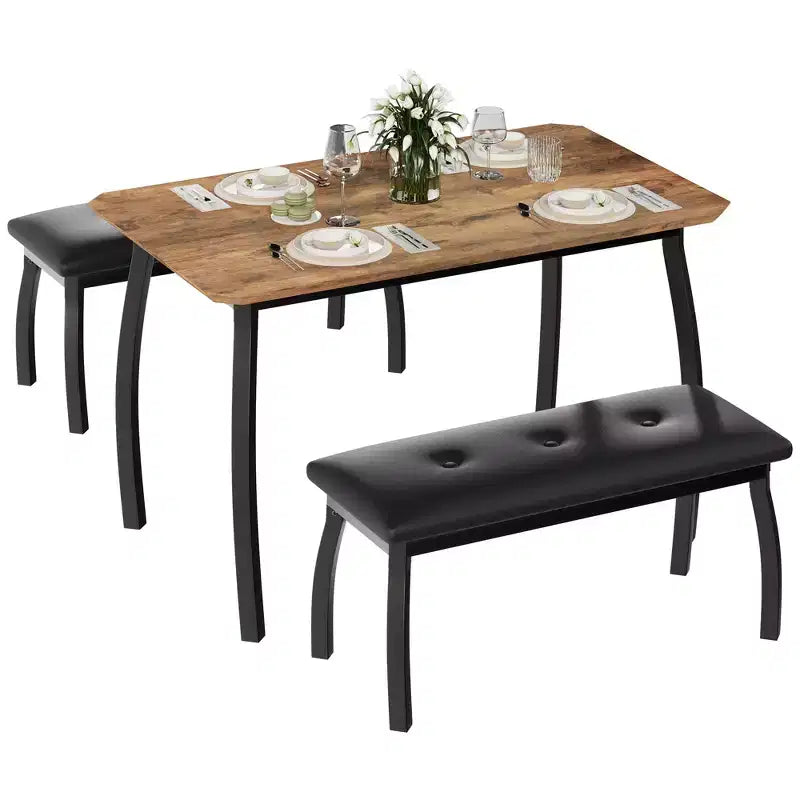 Set tavolo da pranzo con panca Tavolo da pranzo in legno con 2 panche Set tavolo e sedie da pranzo per 4-6 persone Adatto per cucine, appartamenti e monolocali