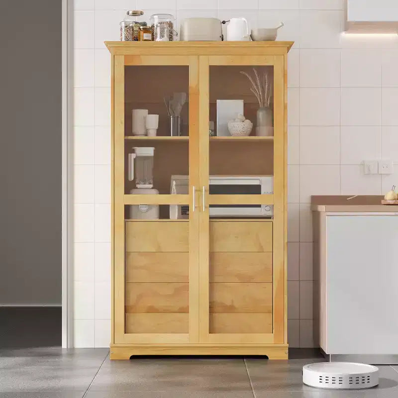 TOPMAX 44.7x20x75 pollici, dispensa da cucina, mobiletto indipendente per riporre oggetti in cucina con ante in vetro e 4 cassetti integrati per il soggiorno