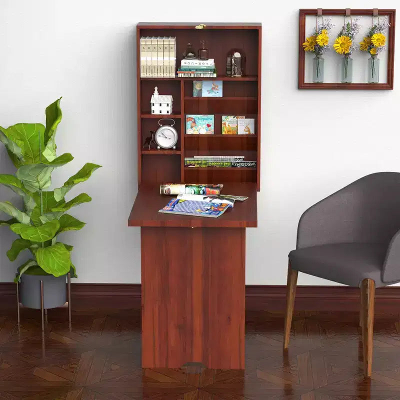 Scrivania Convertibile Pieghevole a Muro, Scrivania Galleggiante Funzionale con Ripiano Contenitore per Ufficio Domestico