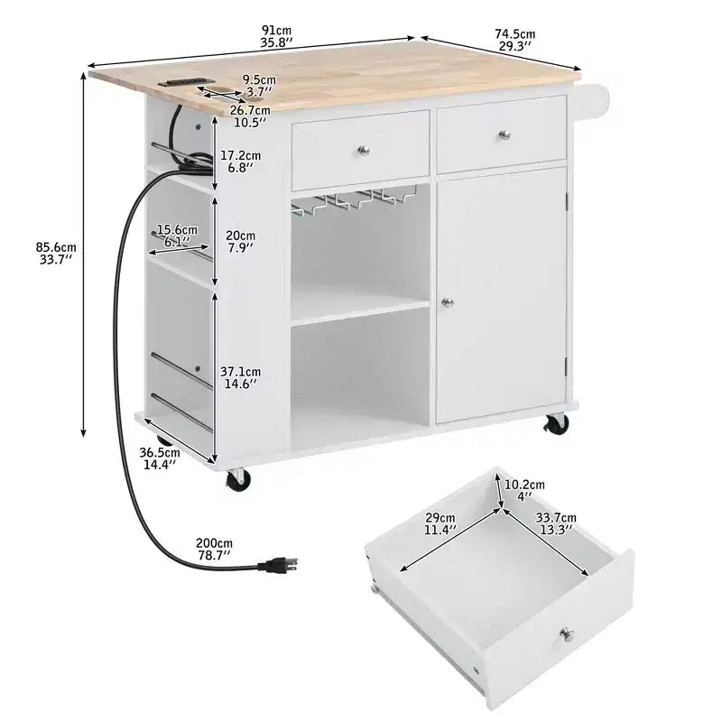 PexFix Isola Cucina 101 cm L x 85.6 cm H, con Ante a Ribalta, Portabottiglie e Ripiani Regolabili, in Bianco