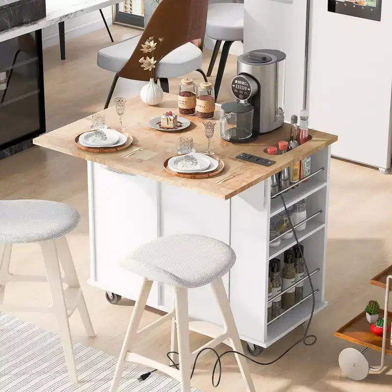 PexFix Isola Cucina 101 cm L x 85.6 cm H, con Ante a Ribalta, Portabottiglie e Ripiani Regolabili, in Bianco