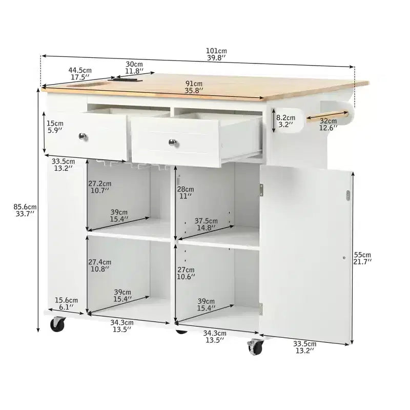 PexFix Isola Cucina 101 cm L x 85.6 cm H, con Ante a Ribalta, Portabottiglie e Ripiani Regolabili, in Bianco