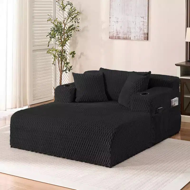 Mjkone 54 Poltrona Chaise Longue, Poltrona Singola in Velluto Tartaruga, Poltrona da Lettura Imbottita con Cuscini, Portabicchieri, Tasche Laterali