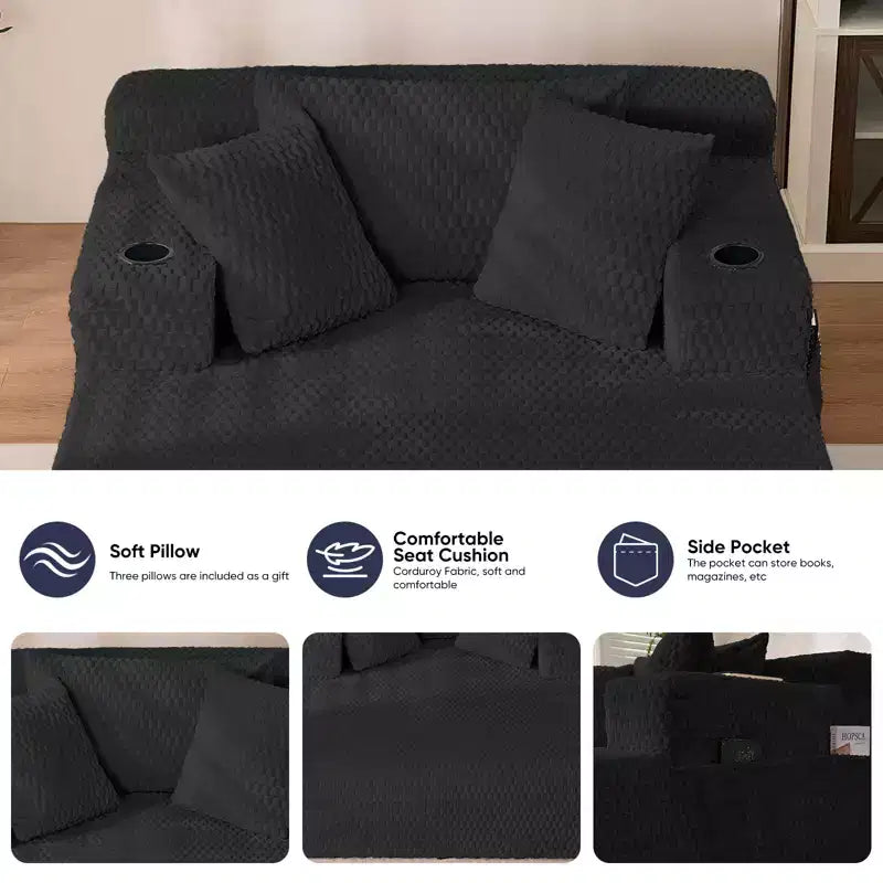 Mjkone 54 Poltrona Chaise Longue, Poltrona Singola in Velluto Tartaruga, Poltrona da Lettura Imbottita con Cuscini, Portabicchieri, Tasche Laterali