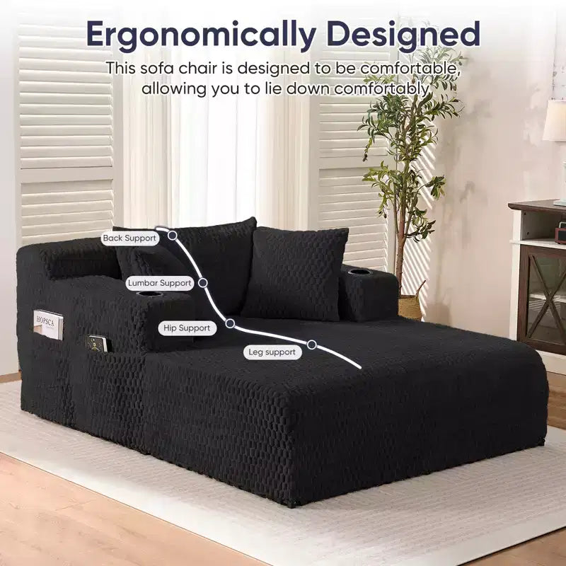 Mjkone 54 Poltrona Chaise Longue, Poltrona Singola in Velluto Tartaruga, Poltrona da Lettura Imbottita con Cuscini, Portabicchieri, Tasche Laterali