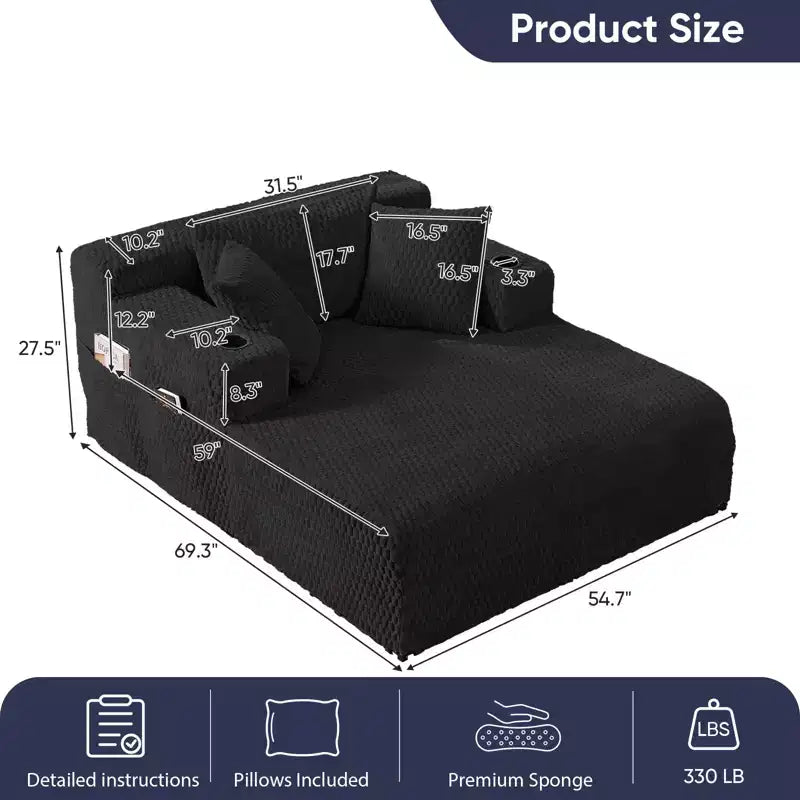 Mjkone 54 Poltrona Chaise Longue, Poltrona Singola in Velluto Tartaruga, Poltrona da Lettura Imbottita con Cuscini, Portabicchieri, Tasche Laterali