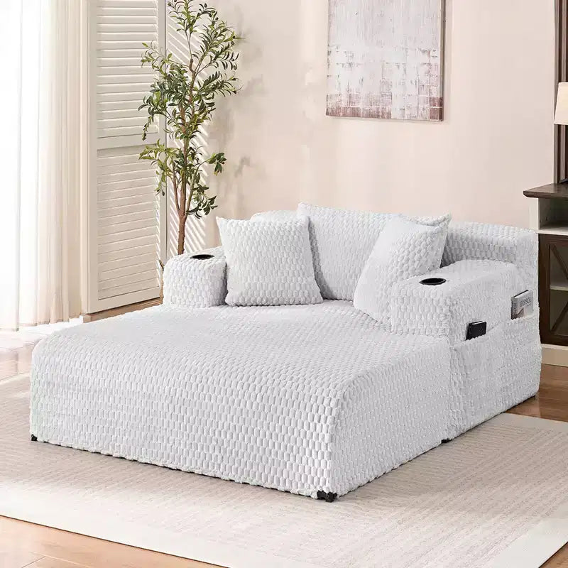 Mjkone 54 Poltrona Chaise Longue, Poltrona Singola in Velluto Tartaruga, Poltrona da Lettura Imbottita con Cuscini, Portabicchieri, Tasche Laterali