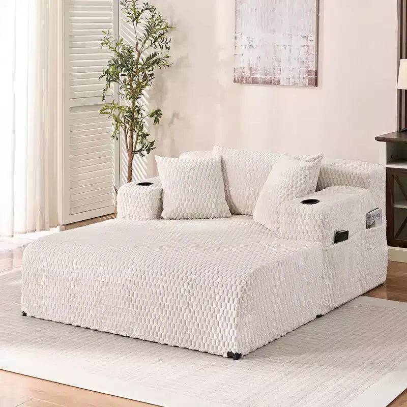 Mjkone 54 Poltrona Chaise Longue, Poltrona Singola in Velluto Tartaruga, Poltrona da Lettura Imbottita con Cuscini, Portabicchieri, Tasche Laterali