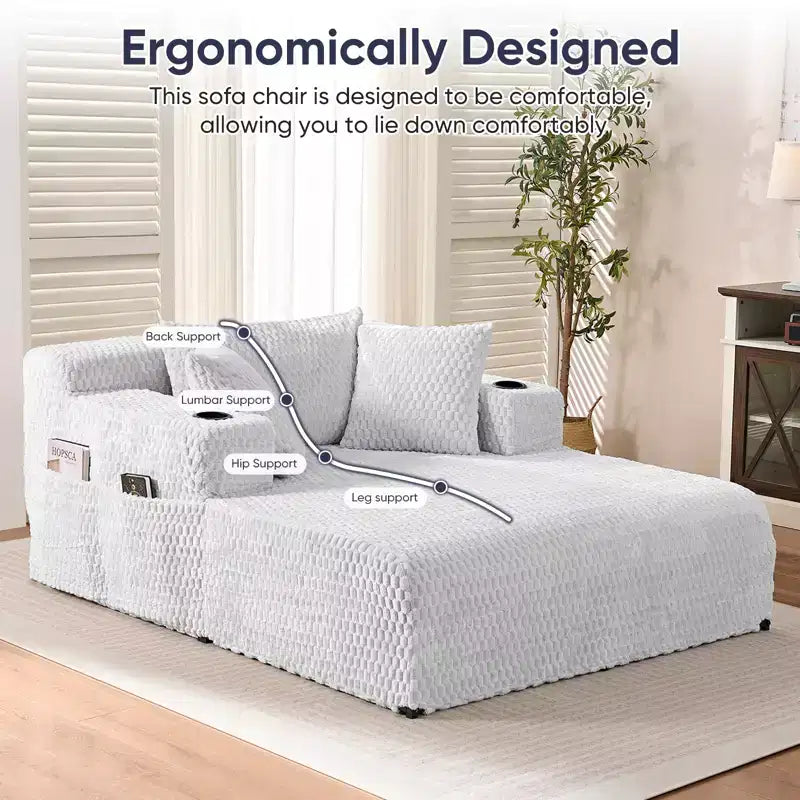Mjkone 54 Poltrona Chaise Longue, Poltrona Singola in Velluto Tartaruga, Poltrona da Lettura Imbottita con Cuscini, Portabicchieri, Tasche Laterali