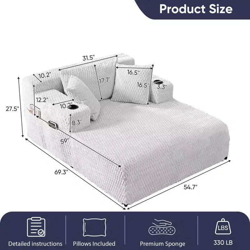 Mjkone 54 Poltrona Chaise Longue, Poltrona Singola in Velluto Tartaruga, Poltrona da Lettura Imbottita con Cuscini, Portabicchieri, Tasche Laterali