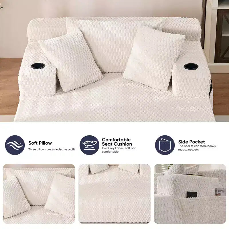 Mjkone 54 Poltrona Chaise Longue, Poltrona Singola in Velluto Tartaruga, Poltrona da Lettura Imbottita con Cuscini, Portabicchieri, Tasche Laterali