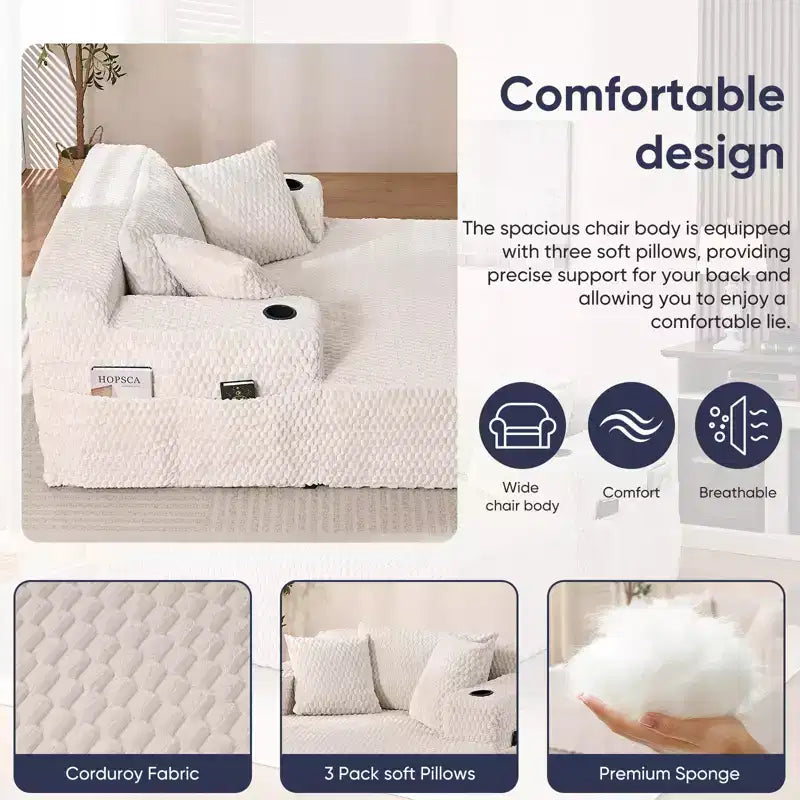 Mjkone 54 Poltrona Chaise Longue, Poltrona Singola in Velluto Tartaruga, Poltrona da Lettura Imbottita con Cuscini, Portabicchieri, Tasche Laterali
