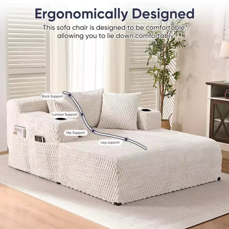 Mjkone 54 Poltrona Chaise Longue, Poltrona Singola in Velluto Tartaruga, Poltrona da Lettura Imbottita con Cuscini, Portabicchieri, Tasche Laterali