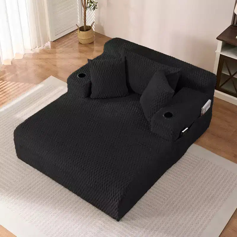 Mjkone 54 Poltrona Chaise Longue, Poltrona Singola in Velluto Tartaruga, Poltrona da Lettura Imbottita con Cuscini, Portabicchieri, Tasche Laterali