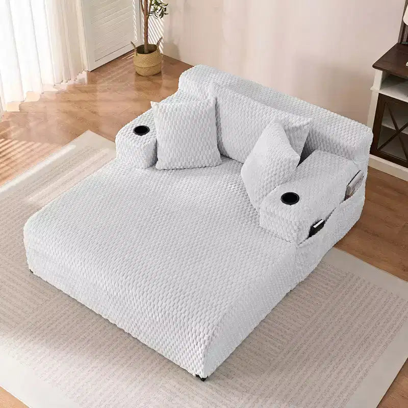 Mjkone 54 Poltrona Chaise Longue, Poltrona Singola in Velluto Tartaruga, Poltrona da Lettura Imbottita con Cuscini, Portabicchieri, Tasche Laterali