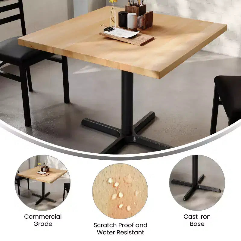 Flash Furniture Bennett Piano Tavolo Quadrato in Legno Massello Commerciale da Interno con Base a X in Ghisa Antiruggine per Altezza Cena 30 x 30